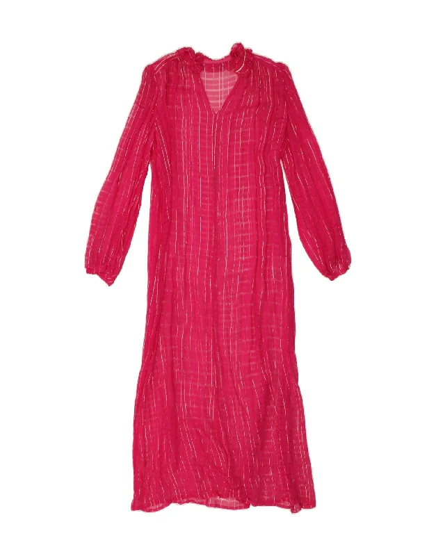 VINTAGE Womens See Through Maxi Dress UK 12 Medium Pink Striped Elegant Maxi Dress with Pockets VINTAGE Womens See Through Maxi Dress UK 12 Medium Pink Striped Elegant Maxi Dress with Pockets