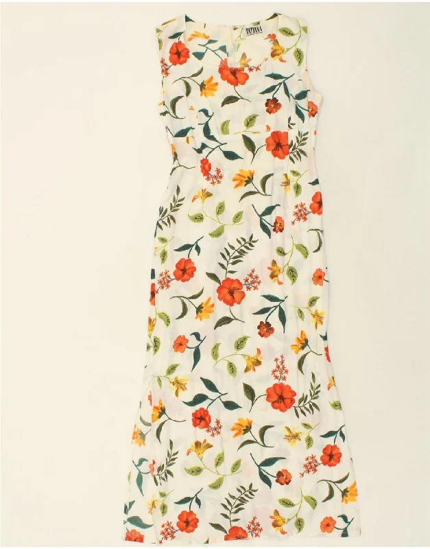 VINTAGE Womens Sleeveless Maxi Dress EU 38 Medium Beige Floral Viscose Classic Strapless Maxi Dress VINTAGE Womens Sleeveless Maxi Dress EU 38 Medium Beige Floral Viscose Classic Strapless Maxi Dress
