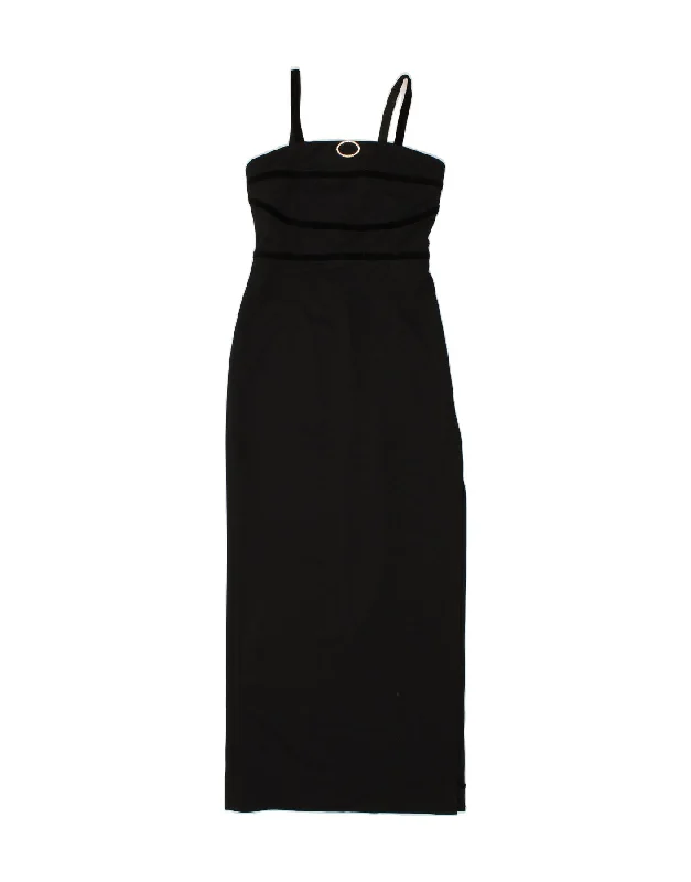 VINTAGE Womens Sleeveless Maxi Dress UK 8 Small Black Polyester Trendy Floral Print Maxi Dress VINTAGE Womens Sleeveless Maxi Dress UK 8 Small Black Polyester Trendy Floral Print Maxi Dress