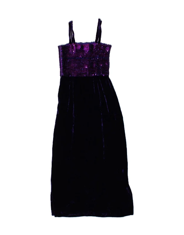 VINTAGE Womens Velvet Sleeveless Maxi Dress UK 6 XS Purple Comfortable Ruffle Maxi Dress VINTAGE Womens Velvet Sleeveless Maxi Dress UK 6 XS Purple Comfortable Ruffle Maxi Dress