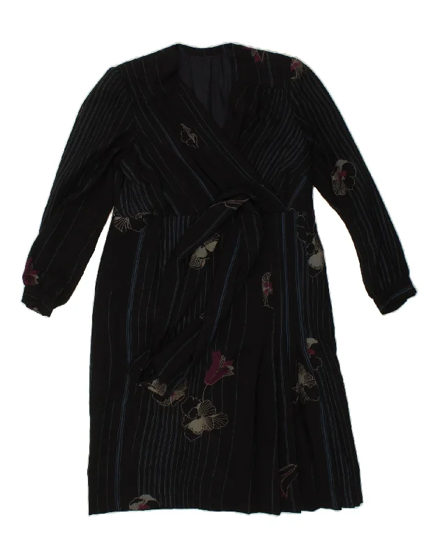 VINTAGE Womens Wrap Long Sleeve Maxi Dress UK 14 Large Navy Blue Floral Comfortable Bohemian Maxi Dress VINTAGE Womens Wrap Long Sleeve Maxi Dress UK 14 Large Navy Blue Floral Comfortable Bohemian Maxi Dress
