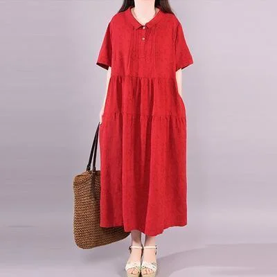 Vivid cotton red clothes Women Plus Size Summer Fashion lapel neck maxi dress Fashionable Sheer Maxi Dress Vivid cotton red clothes Women Plus Size Summer Fashion lapel neck maxi dress Fashionable Sheer Maxi Dress