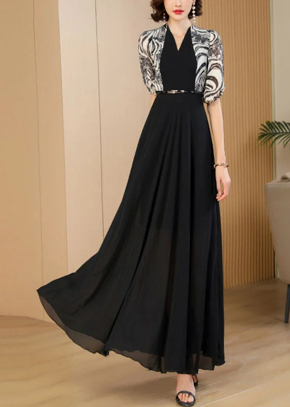Vogue Black Print Patchwork High Waist Sashes Chiffon Maxi Dress Summer Fashionable Halter Neck Maxi Dress Vogue Black Print Patchwork High Waist Sashes Chiffon Maxi Dress Summer Fashionable Halter Neck Maxi Dress