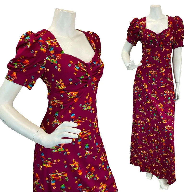 VTG 60S 70S MAGENTA PSYCHEDELIC DAISY NOVELTY PRINT MAXI DRESS 12 Chic Button-Up Maxi Dress VTG 60S 70S MAGENTA PSYCHEDELIC DAISY NOVELTY PRINT MAXI DRESS 12 Chic Button-Up Maxi Dress