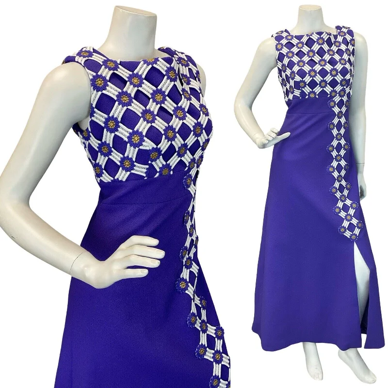 VTG 60s 70s PURPLE GOLD WHITE SIDE SLIT DISCO MAXI DRESS 10 Stylish Boho Chic Maxi Dress VTG 60s 70s PURPLE GOLD WHITE SIDE SLIT DISCO MAXI DRESS 10 Stylish Boho Chic Maxi Dress