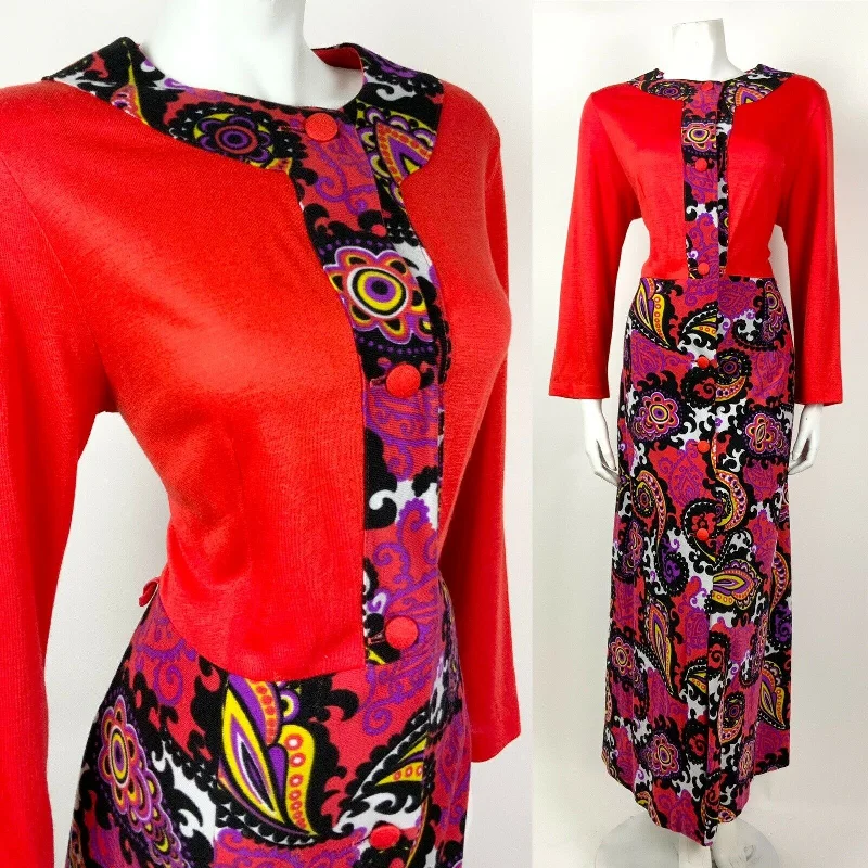 VTG 60s 70s RED BLACK PURPLE YELLOW PSYCHEDELIC FLORAL PAISLEY MAXI DRESS 16 18 Comfortable Cotton Maxi Dress VTG 60s 70s RED BLACK PURPLE YELLOW PSYCHEDELIC FLORAL PAISLEY MAXI DRESS 16 18 Comfortable Cotton Maxi Dress