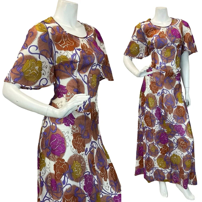 VTG 60s 70s TRIPPY FLORAL PATTERN MULTICOLOUR BUTTERFLY SLEEVE MAXI DRESS 12 Trendy V-Neck Maxi Dress VTG 60s 70s TRIPPY FLORAL PATTERN MULTICOLOUR BUTTERFLY SLEEVE MAXI DRESS 12 Trendy V-Neck Maxi Dress