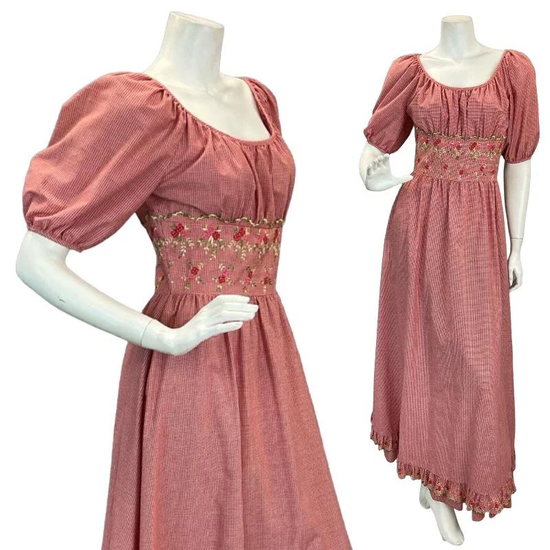 VTG 60s 70s VERA MONT RED GINGHAM CHECKED PRAIRIE COTTAGECORE MAXI DRESS 6 8 Classic Black Maxi Dress