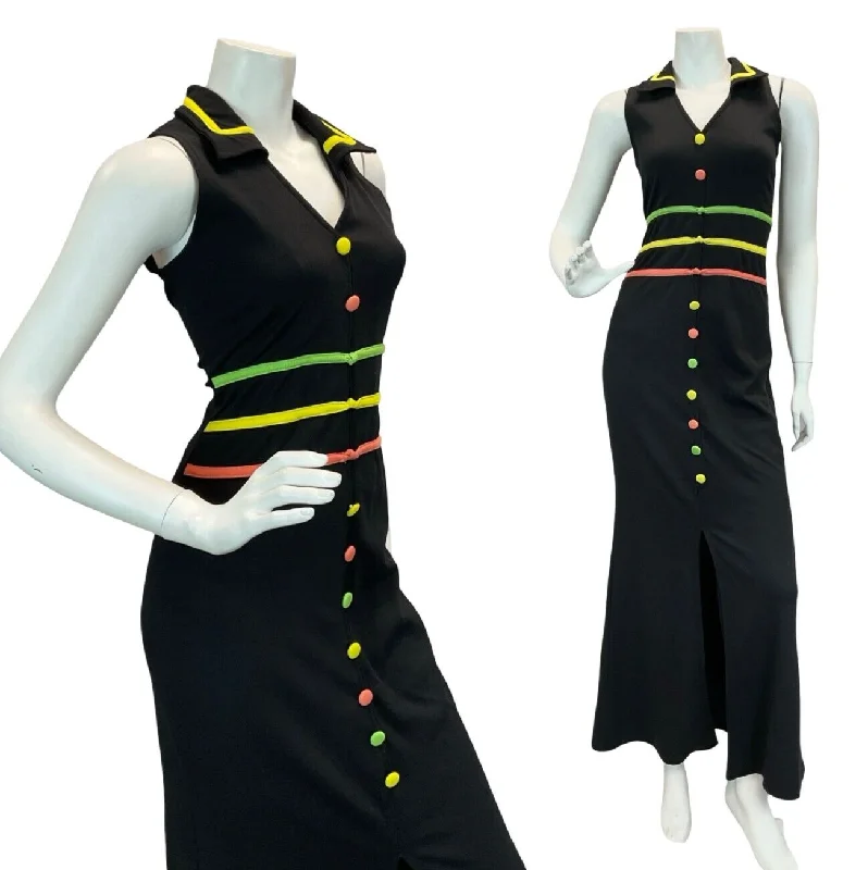 VTG 90S 70S GLAM ROCK STYLE CLUB BLACK ORANGE GREEN YELLOW MAXI DRESS 10 Elegant Silk Maxi Dress VTG 90S 70S GLAM ROCK STYLE CLUB BLACK ORANGE GREEN YELLOW MAXI DRESS 10 Elegant Silk Maxi Dress