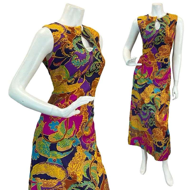 VTG PSYCHEDELIC ROMAN ABSTRACT BRIGHT KEYHOLE MAXI DRESS 10 12 Stylish A-Line Maxi Dress VTG PSYCHEDELIC ROMAN ABSTRACT BRIGHT KEYHOLE MAXI DRESS 10 12 Stylish A-Line Maxi Dress