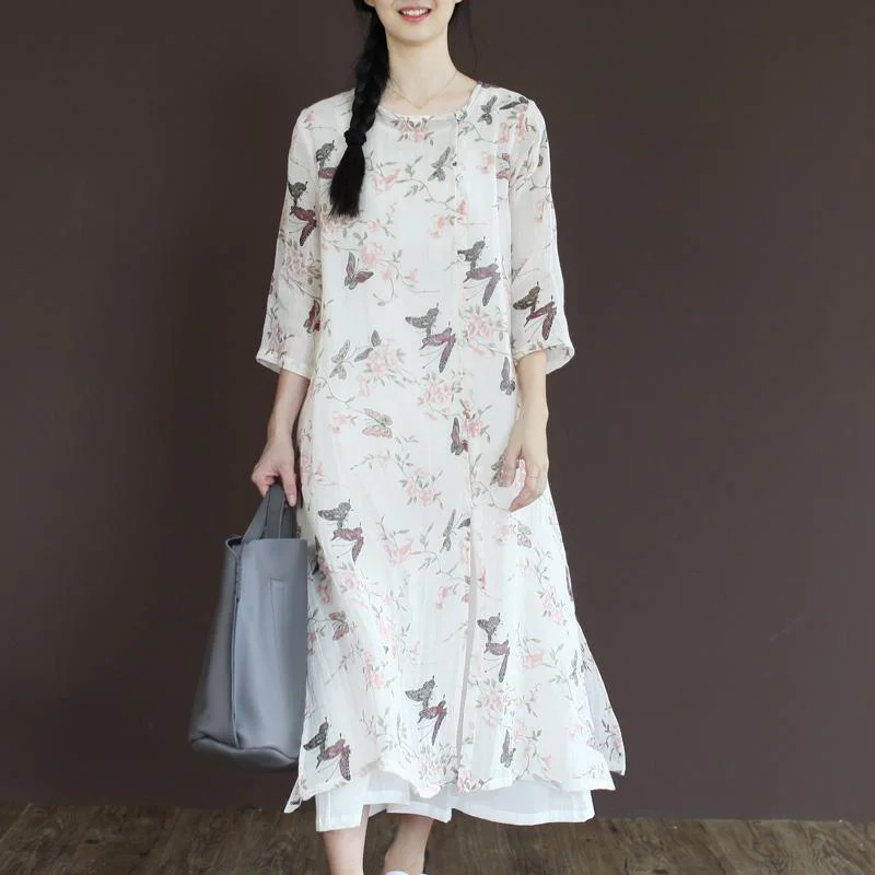 White flowy sundress half sleeve cotton maxi dresses plus size cotton clothing Elegant Maxi Dress with Pockets White flowy sundress half sleeve cotton maxi dresses plus size cotton clothing Elegant Maxi Dress with Pockets