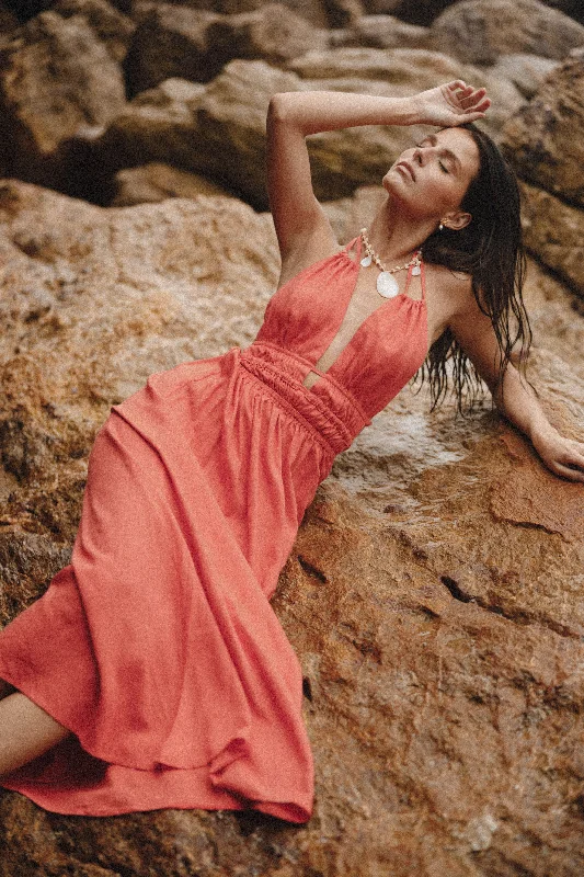 Wilder Halterneck Maxi Dress - Coral Red Fashionable Sleeveless Maxi Dress