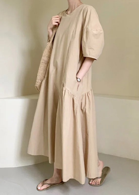 Women Apricot Patchwork Solid Maxi Dresses Summer Fashionable Off-Shoulder Maxi Dress