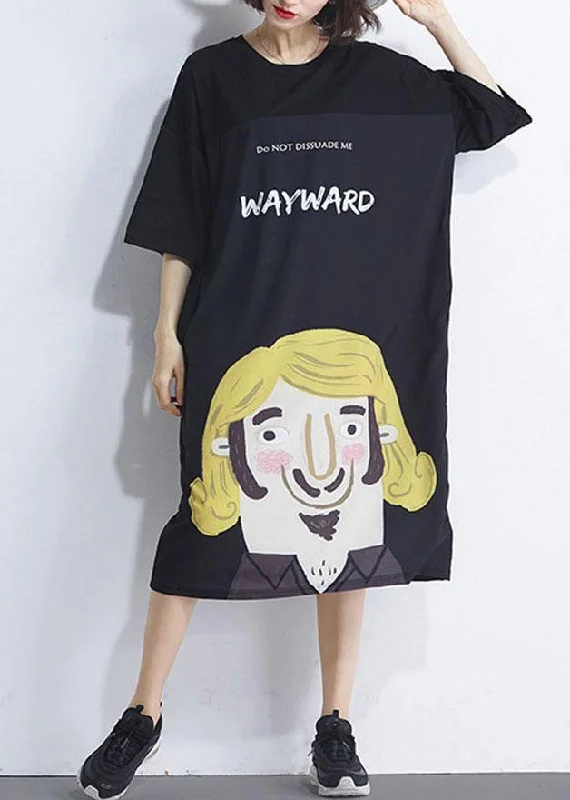 Women Black Patchwork Character Summer Maxi Dresses Half Sleeve Elegant Silk Maxi Dress Women Black Patchwork Character Summer Maxi Dresses Half Sleeve Elegant Silk Maxi Dress