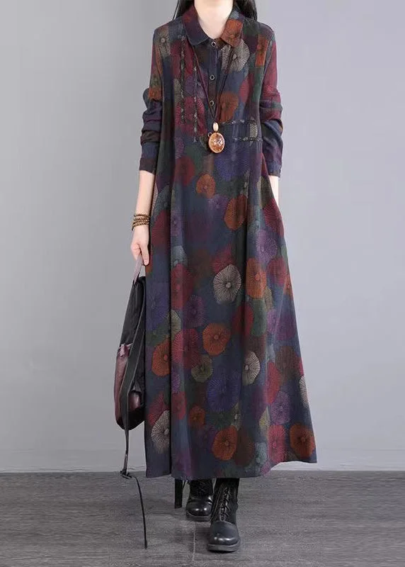 Women Purple Peter Pan Collar Patchwork Cotton Maxi Dresses Fall Elegant Velvet Maxi Dress Women Purple Peter Pan Collar Patchwork Cotton Maxi Dresses Fall Elegant Velvet Maxi Dress