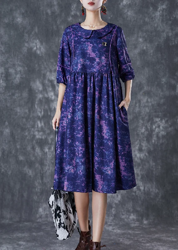 Women Purple Tie Dye Exra Large Hem Cotton Maxi Dresses Half Sleeve Comfortable Maxi Dress with Sleeves Women Purple Tie Dye Exra Large Hem Cotton Maxi Dresses Half Sleeve Comfortable Maxi Dress with Sleeves