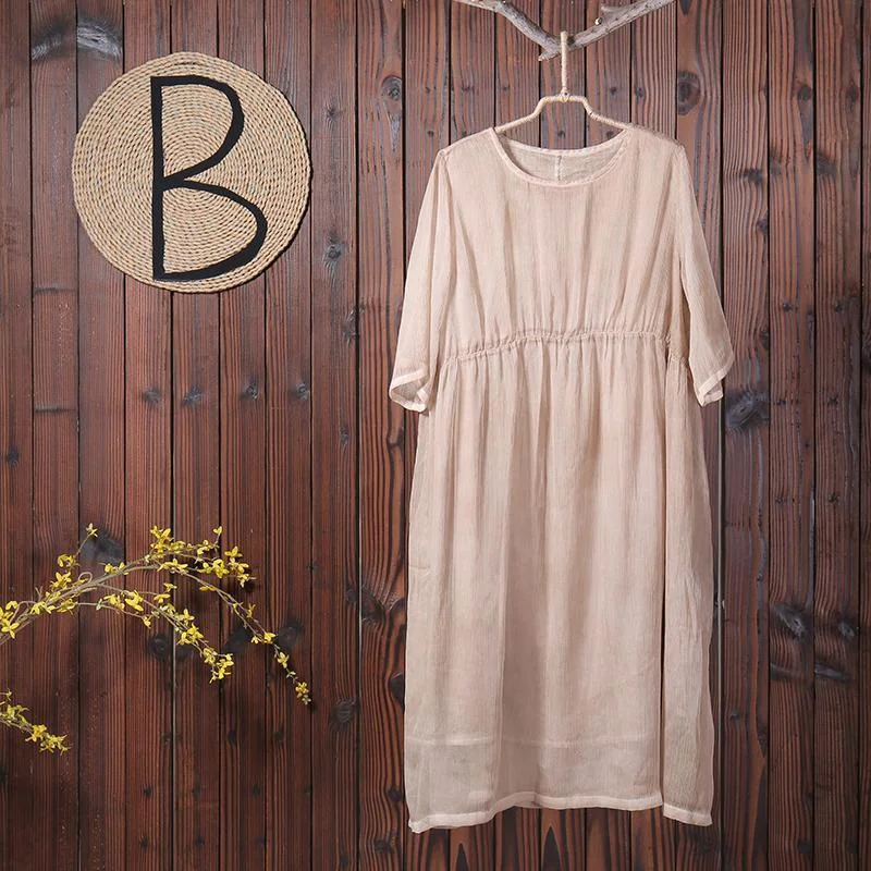 Women Solid Pockets Lining Loose Maxi Dress Elegant Tiered Maxi Dress