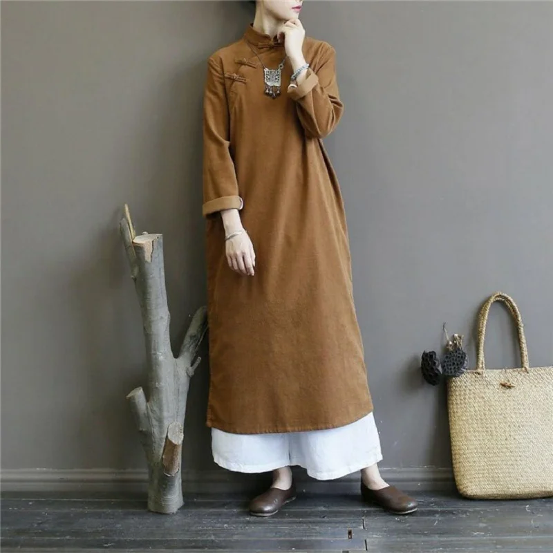 Women spring cotton stand collar outfit Work Outfits khaki Maxi Dresses Elegant Sleeveless Maxi Dress Women spring cotton stand collar outfit Work Outfits khaki Maxi Dresses Elegant Sleeveless Maxi Dress