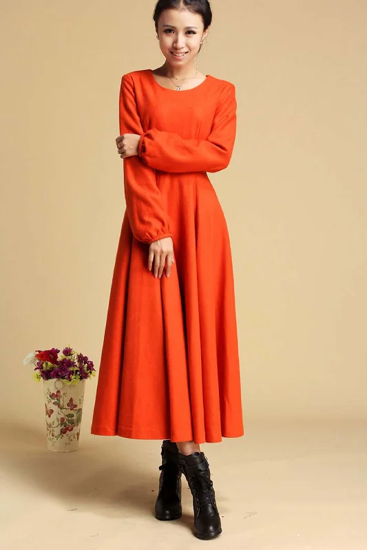 wool Maxi dress orange long dress Long sleeve dress (323) Comfortable T-Shirt Maxi Dress