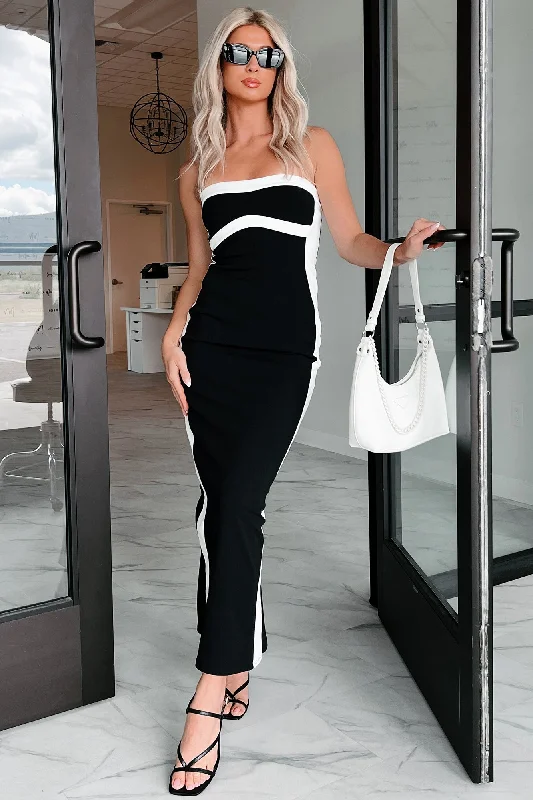 You'll Remember Me Strapless Contrast Maxi Dress (Black) Comfortable Satin Maxi Dress You'll Remember Me Strapless Contrast Maxi Dress (Black) Comfortable Satin Maxi Dress