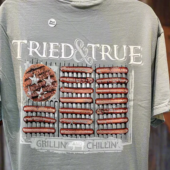 Tried & True American Flag Grilling N Chillin Short Sleeve T-Shirt Mens or Womens