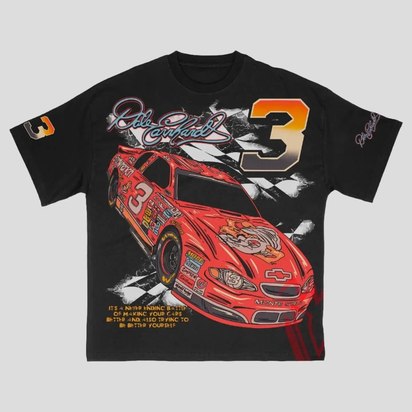 Dale Earnhardt 3 Nascar Motosport Oversized Black T-Shirt