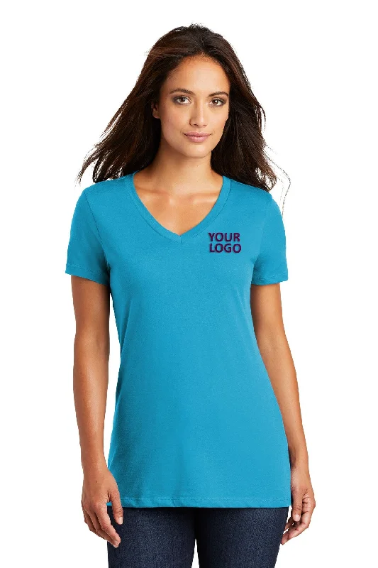 District Made Ladies Perfect Weight V-Neck Tee's, Bright Turquoise