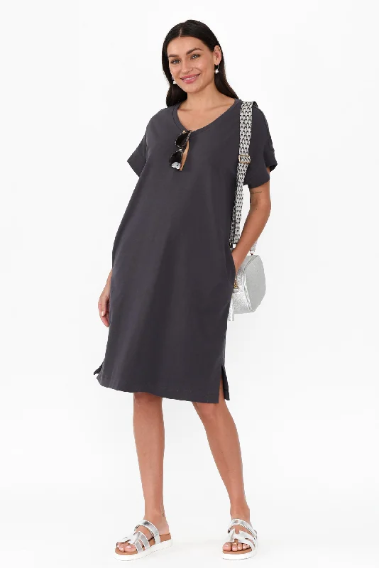 Elise Steel V Neck T-Shirt Dress