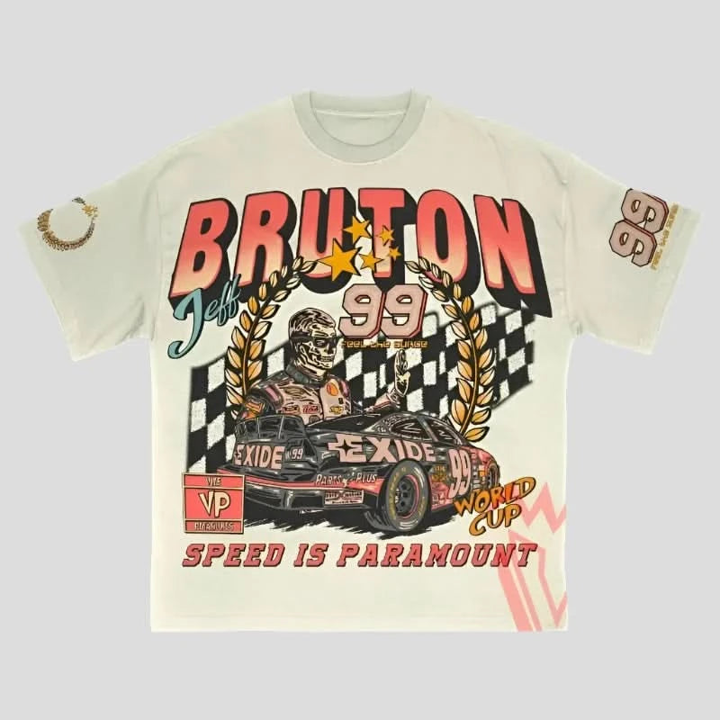 Jeff Bruton 99 Racing Tee: World Cup Oversized T-Shirt