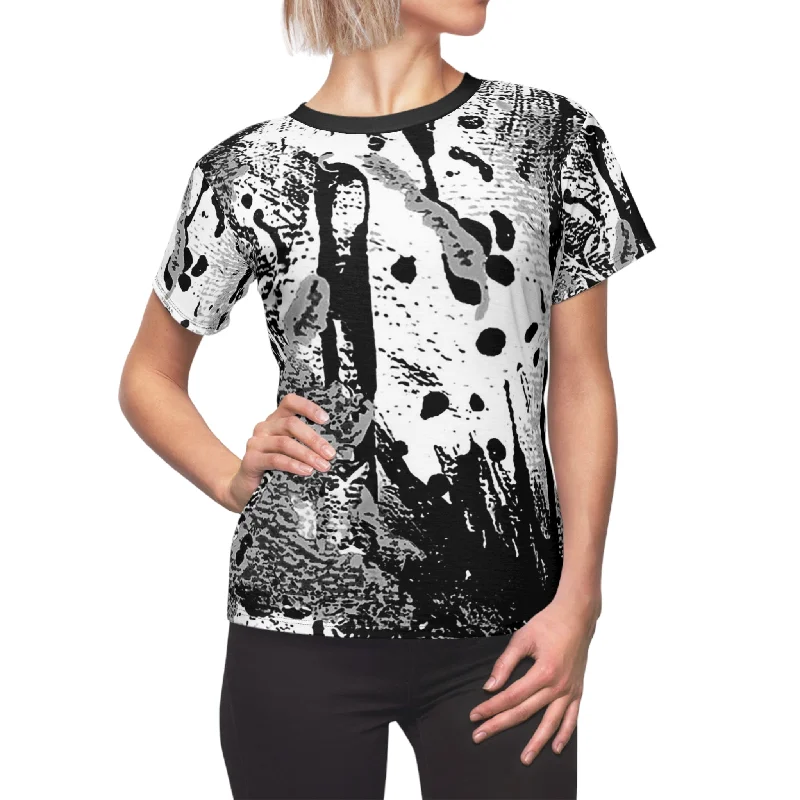 "Dreamy Love" (Cosmic Fusion - White/Black/Gray II) - Women's Crew Neck Tee (w/out heart) Solid Color Striped Floral "Dreamy Love" (Cosmic Fusion - White/Black/Gray II) - Women's Crew Neck Tee (w/out heart) Solid Color Striped Floral