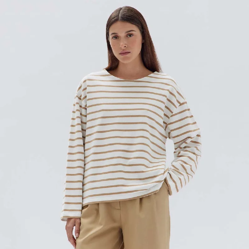 BATEAU LONG SLEEVE TEE | TAN STRIPE Houndstooth Herringbone Solid