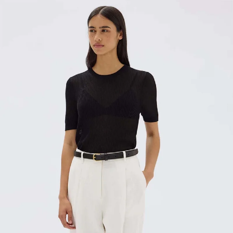 BELLE KNIT SHORT SLEEVE TEE | BLACK Beaded Sequined Faux Fur