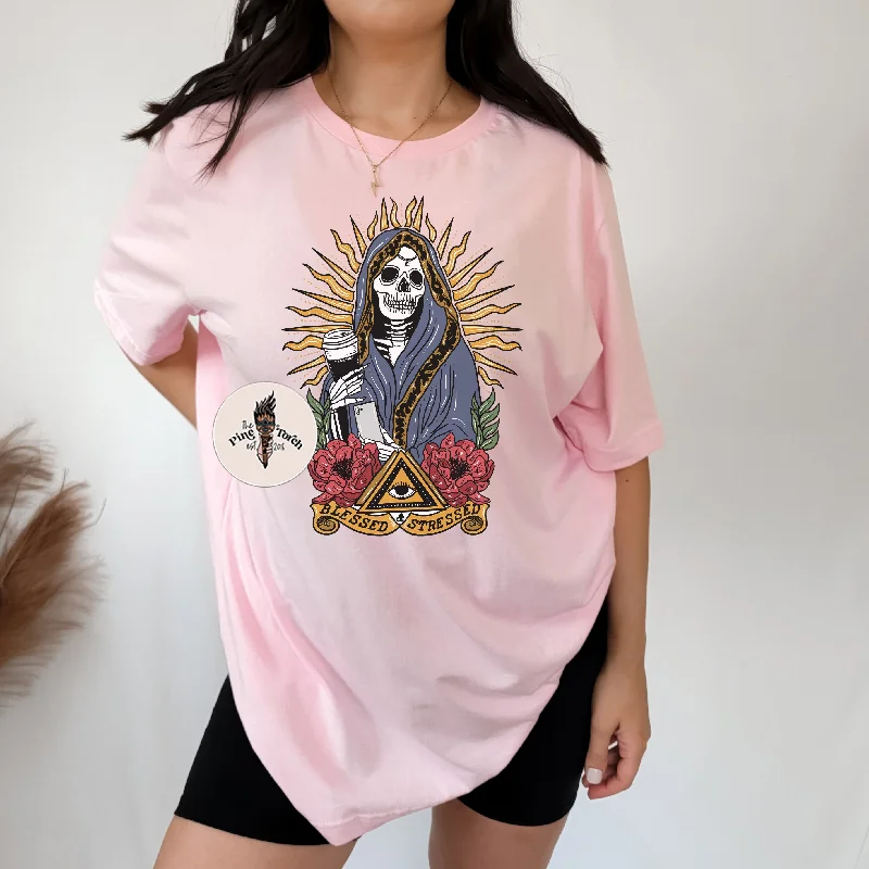 BLESSED AND STRESSED // UNISEX TEE Silk Blend Satin Velvet