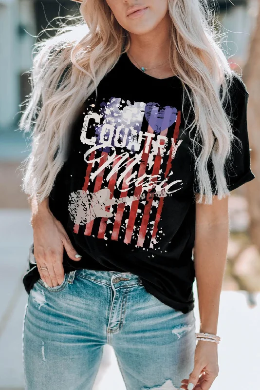 COUNTRY MUSIC Graphic Tee Mesh Fabric Canvas Fabric Denim Fabric