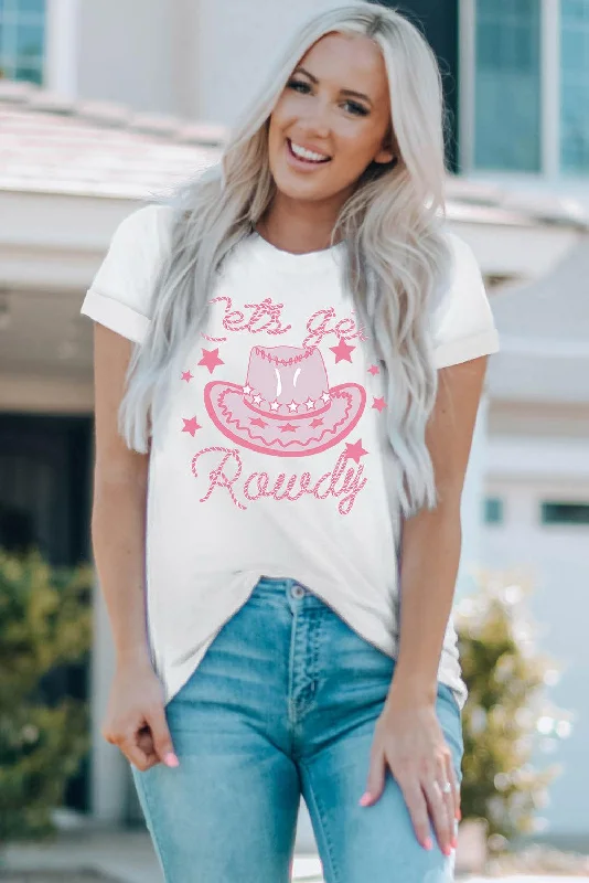 LET'S GET ROWDY Graphic Tee Front Pockets Side Pockets Patch Pockets