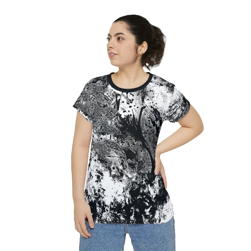 "Dreamy Love" (Cosmic Fusion - White/Black/Gray) - Women's Scoop Neck Tee (w/ heart) Collared Crew Neck Turtle Neck "Dreamy Love" (Cosmic Fusion - White/Black/Gray) - Women's Scoop Neck Tee (w/ heart) Collared Crew Neck Turtle Neck