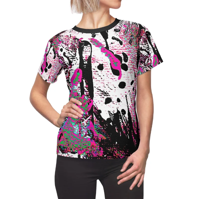 "Dreamy Love" (Cosmic Fusion - Magenta II) - Women's Crew Neck Tee (w/out heart) Print Jacquard Patchwork
