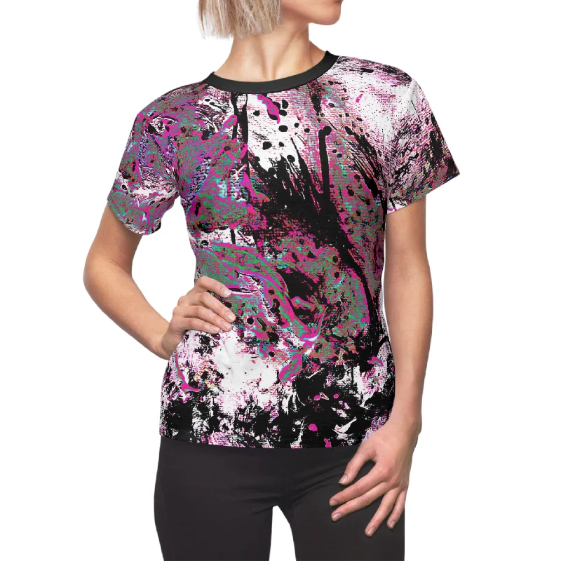 "Dreamy Love" (Cosmic Fusion - Magenta) - Women's Crew Neck Tee (w/ heart) Chenille Brocade Lace "Dreamy Love" (Cosmic Fusion - Magenta) - Women's Crew Neck Tee (w/ heart) Chenille Brocade Lace