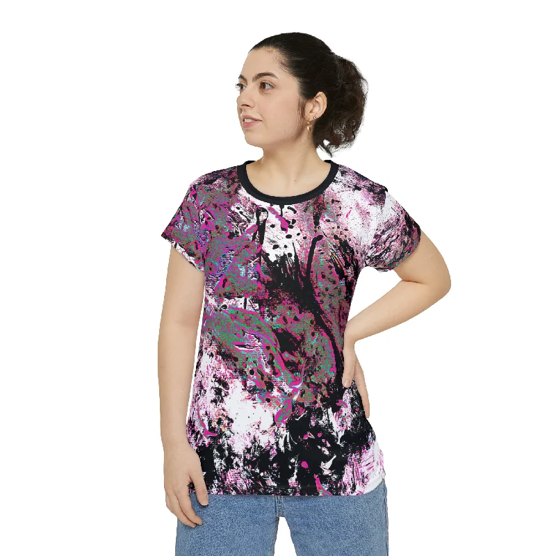 "Dreamy Love" (Cosmic Fusion - Magenta) - Women's Scoop Neck Tee (w/ heart) Wool Fabric Cashmere Fabric Tweed Fabric "Dreamy Love" (Cosmic Fusion - Magenta) - Women's Scoop Neck Tee (w/ heart) Wool Fabric Cashmere Fabric Tweed Fabric