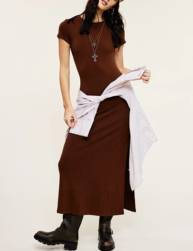 Kendall Side Slit T-Shirt Dress Fleece Nylon Spandex