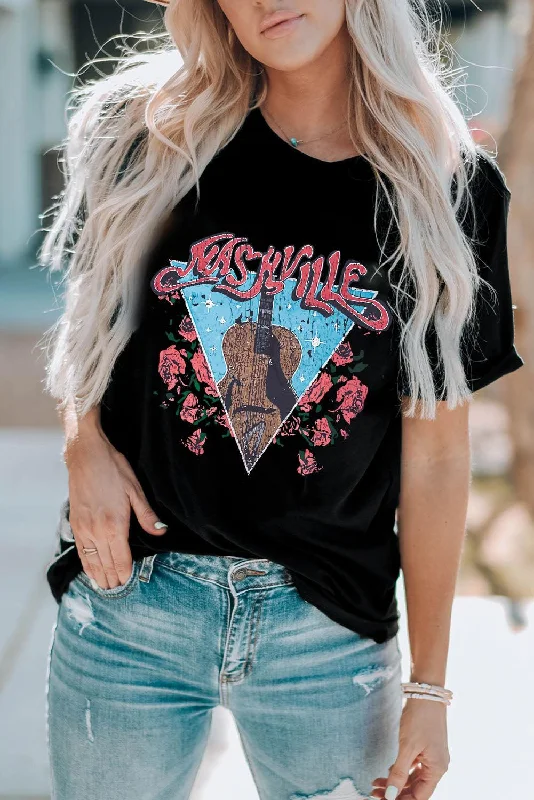 NASHVILLE Graphic T-Shirt Solid Print Embellished