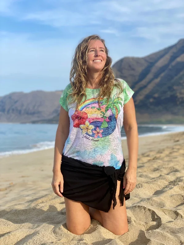 NEW! Kai Wahine Designs Tropical Wave Women's Burnout Dolman Tee Chenille Brocade Lace NEW! Kai Wahine Designs Tropical Wave Women's Burnout Dolman Tee Chenille Brocade Lace