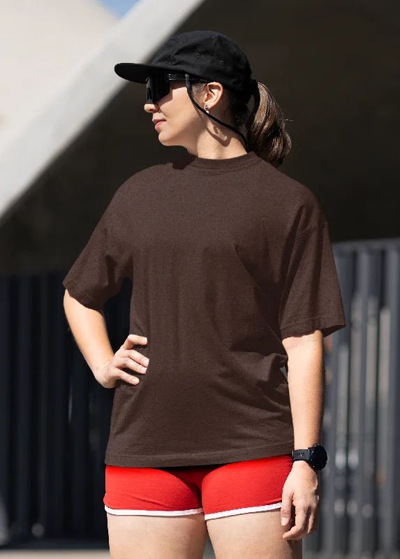 Plain Brown Oversize Women T-Shirt Spandex Blend Rayon Blend Denim Blend