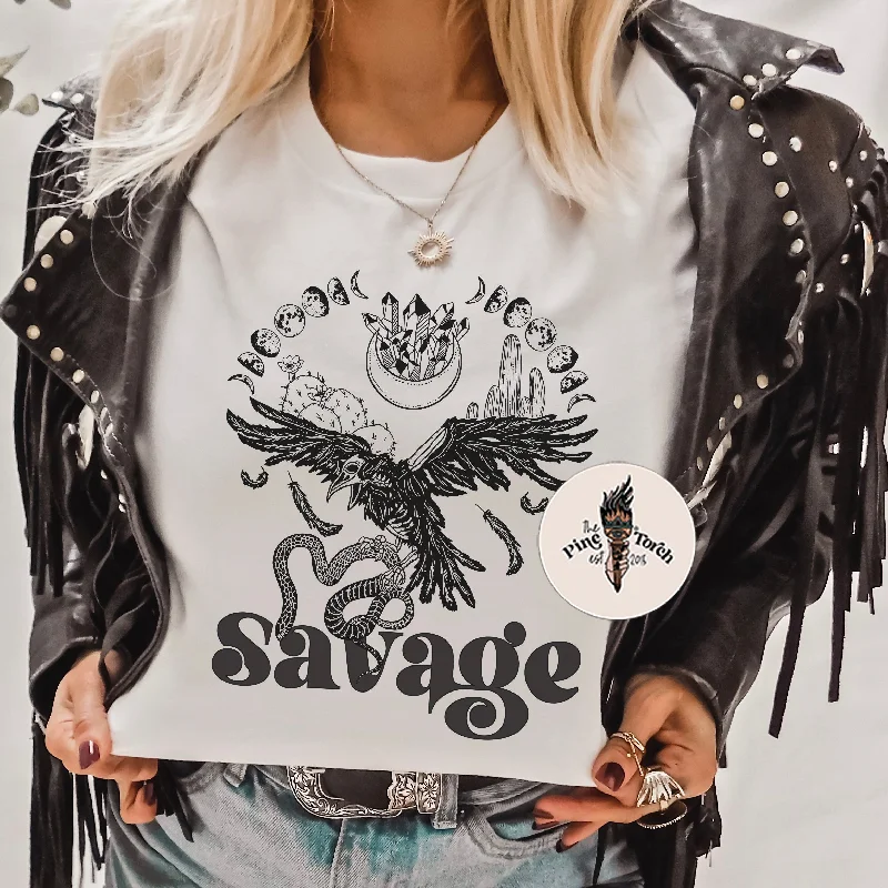 SAVAGE // UNISEX TEE V-Neck T-Shirt Long Sleeve Cotton