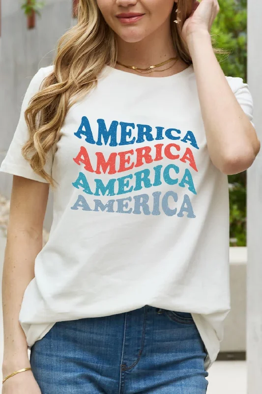 AMERICA Graphic Tee Striped Floral Plaid