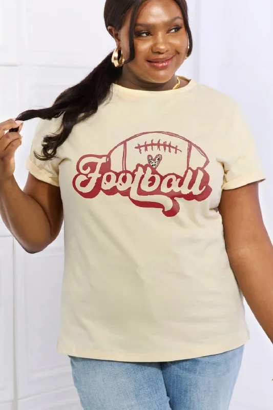 Full Size FOOTBALL Graphic Cotton Tee in 3 Colors Anti-Pilling Machine Wash Handmade
