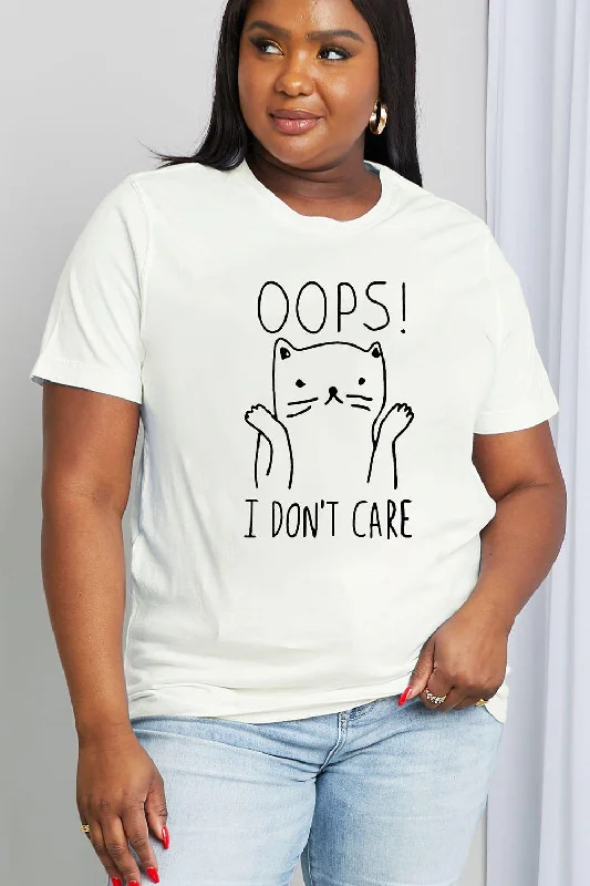 Full Size OOPS I DON’T CARE Graphic Tee Polka Dot Checkered Tartan