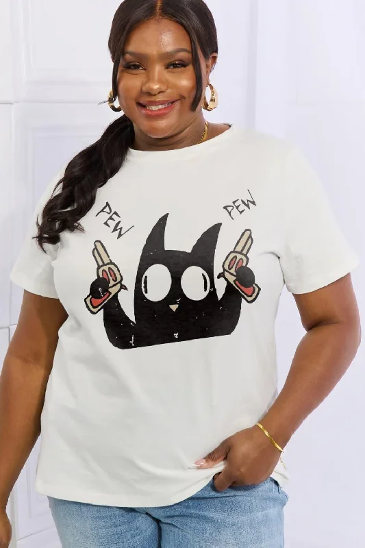 Full Size PEW PEW Graphic Cotton Tee Graphic Embroidered Appliqued