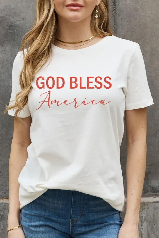 GOD BLESS AMERICA Graphic Tee Basic T-Shirt Crew Neck Short Sleeve