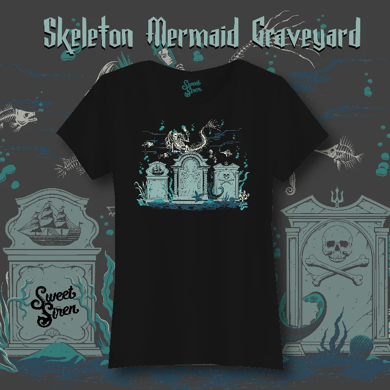 Skeleton Mermaid Graveyard  - Women's Tee Chenille Blend Fleece Blend Nylon Blend